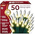 Clear Warm White Christmas Lights - 9 ft String of 50 Incandescent Mini Bulbs Multifunctional Lighting Modes, for Decorative, Bedroom, Outdoor, Xmas Twinkle Tree Lights with Green Wire Total 10.4 ft
