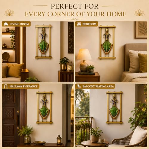 Image of iHandikart Handmade Metal Wall Art with Flute Player Design | Traditional Indian Musician Wall Hanging Decor | Hand-Painted Iron Wall Sculpture for Living Room & Bedroom Decoration | 13 x 7 Inch