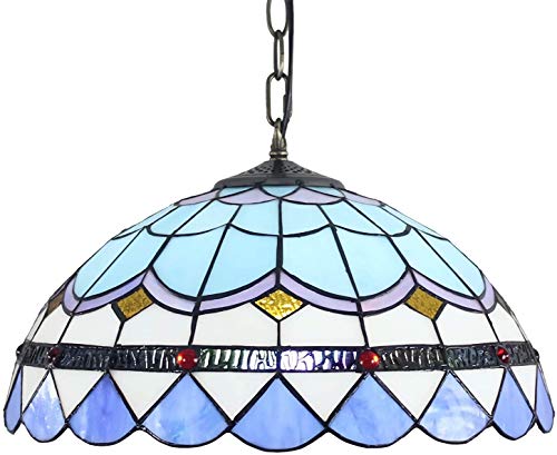 DALUXE Vintage Stile Tiffany Lampadario 40Cm, Blu Soffitto di Vetro Colorato Lampada di Illuminazione Interna del Mediterraneo, Moderno, Decorazione, Pendenti Lampada A Sospensione per Living Room