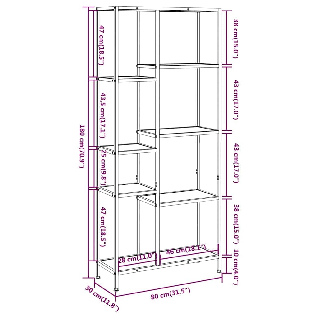 Wood and Metal Bookshelf, 80x30x180 cm, Light Brown and Black | This industrial multi-tier organizer offers space-saving vertical storage for living rooms, bedrooms, and home offices.
