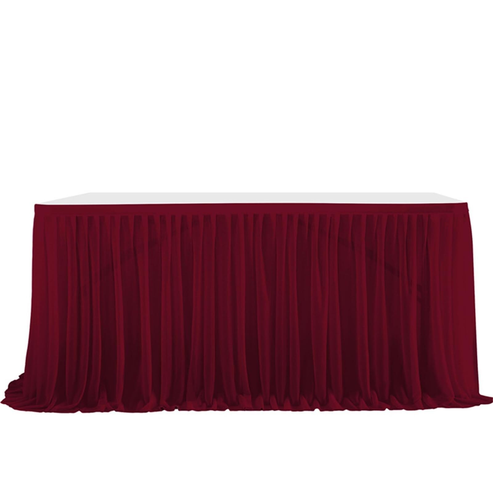 WWQQKJ Tulle Table Skirt, Romantic Fluffy Tulle Desk Gauze for Cakes, Birthdays, Baptisms, Wedding Tables, Christmas Decoration(Borgogna Scuro,9FT/275x77cm) — image 1