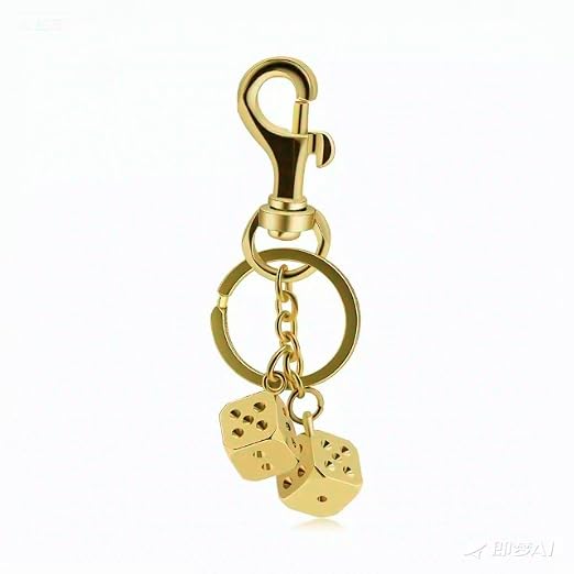 ANEBRPC Gold Dice Keychain for Men Metal Dice Bag Charm Cool