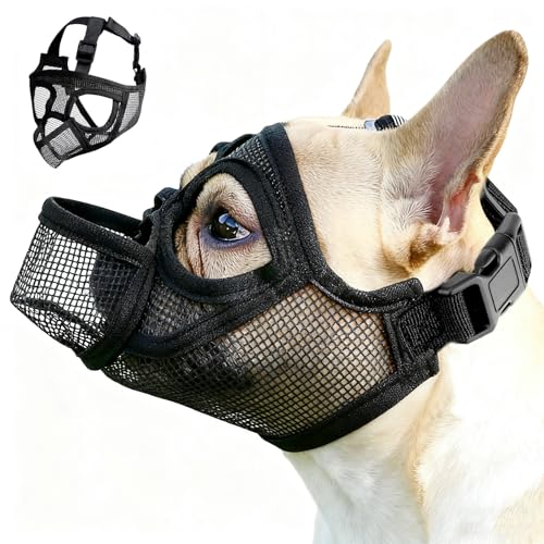 Französische Bulldogge Maulkorb, Maulkorb Kleine Hunde Maulkörbe Giftköderschutz Hund Mesh Dog Muzzle Anti Biting Kauen Bellen Hundemaulkorb mit Abgeflachter Schnauze Deutscher (M)