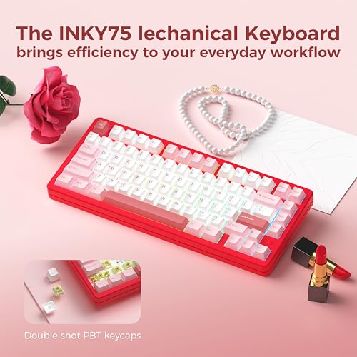 Image of MK INKY75 CNC Aluminum Mechanical Keyboard Triple-Mode Connectivity Gaming Keyboard, 75% Layout Mechanical Keyboard,with Superior Acoustics, Creamy Sounding, RGB /HMX /4000mAh(Very Raspberry)