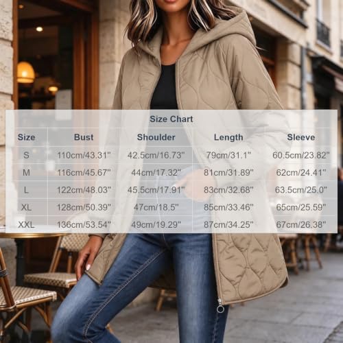 Quilted Jackets for Women Hooded Zip Up Lightweight Puffer Mid Long Coats | Puffer Jacket Womens,Casual Oversized Coat,Long Sleeve Padded Outwear,Fashion Outfits with Pockets,Fall Winter Clothes - image 4