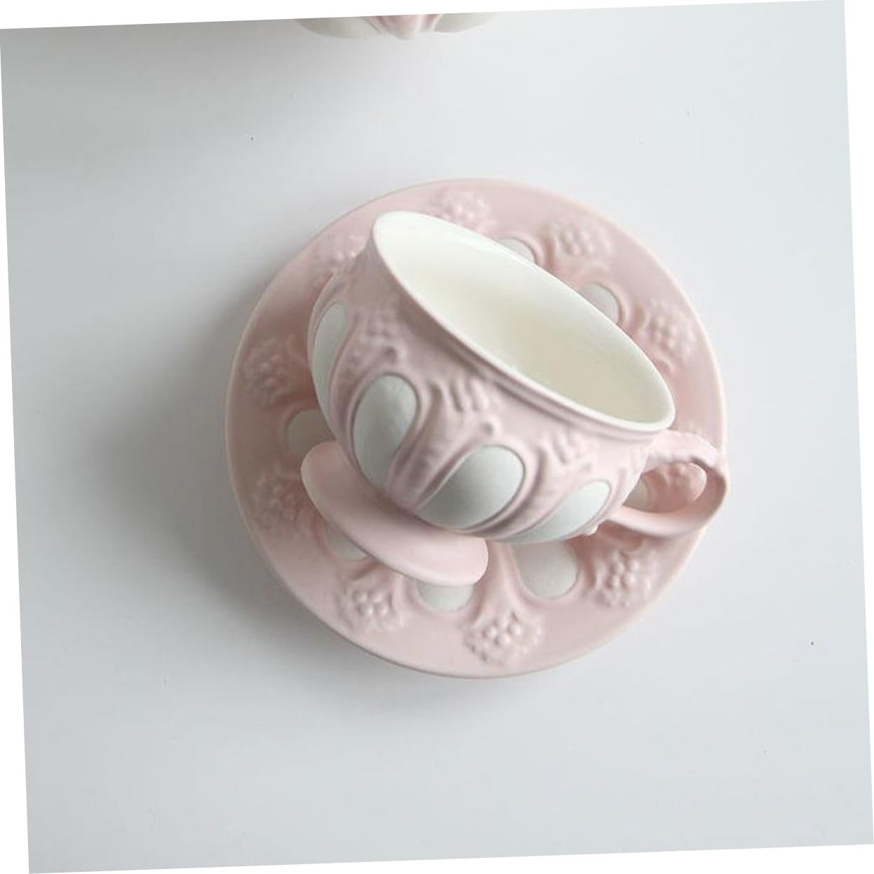 Europäisches Keramik Kaffeebecher mit Relief, 2 Stück Rosa | Ergonomischer Griff, 1, für Tee und Wein, Passend für Café und Dessertshop