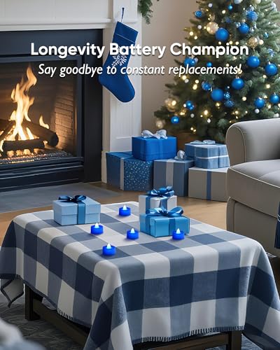 Image of Amagic 30 Pcs Blue Flickering Flameless Tea Lights Battery Operated, 200+ Hours Long Lasting Colored Candles for Wedding, Table Centerpiece, Home Decor, Gift, Party, Halloween, Christmas, Proposal