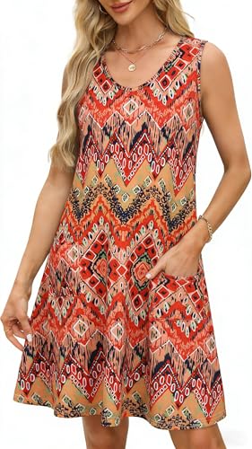 Image of elescat Womens Summer Dresses Casual V Neck Sleeveless Pockets Beach Loose Tank Sundress 2026