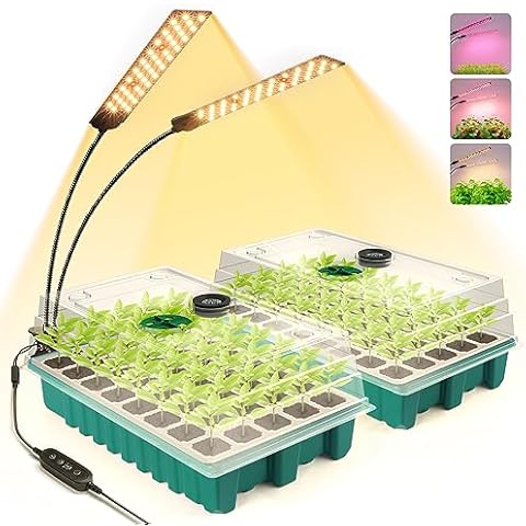 Bstrip Seed Starter Tray with Grow Light, 2 Pack 40 Cells Germination Kit with 20W Full Spectrum Plant Light, Seed Starter Kit with Humidity Dome, 3 Mode Grow Lights for Seed Starting with Timer Cover