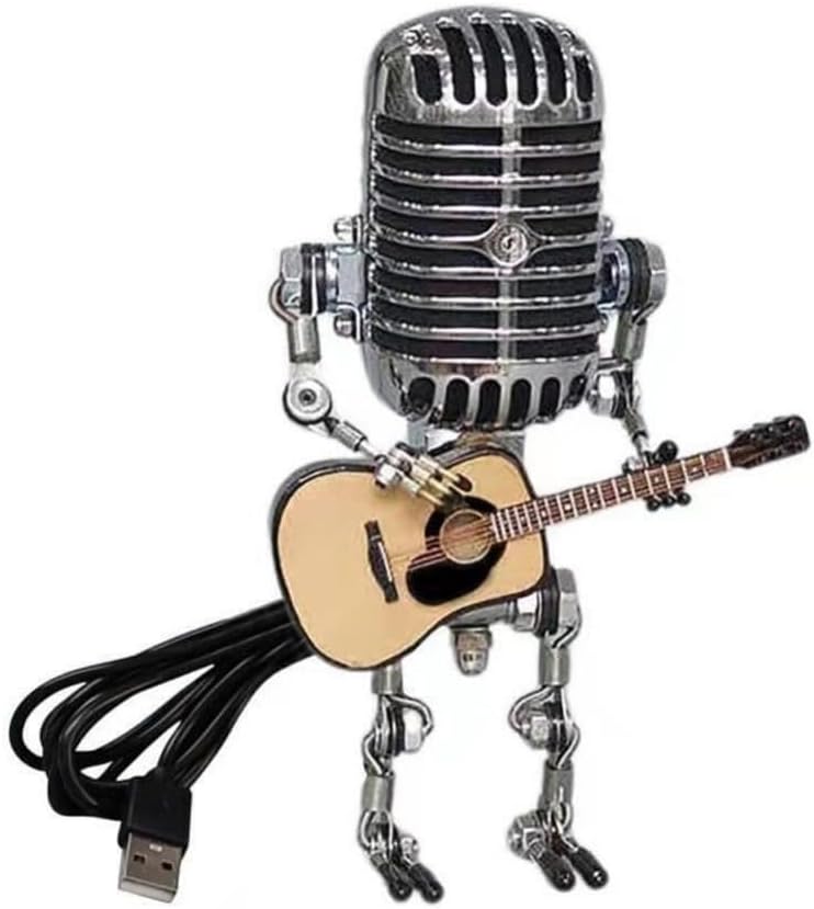 Anso Vintage Microphone Guitar Robot LED Night Lights Retro Decoration Home Ornament (C)