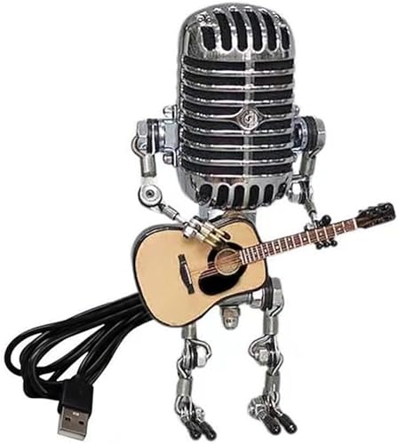 anso Vintage Micrófono Guitarra Robot LED Luces Noche Decoración Retro Ornamento del hogar (C)