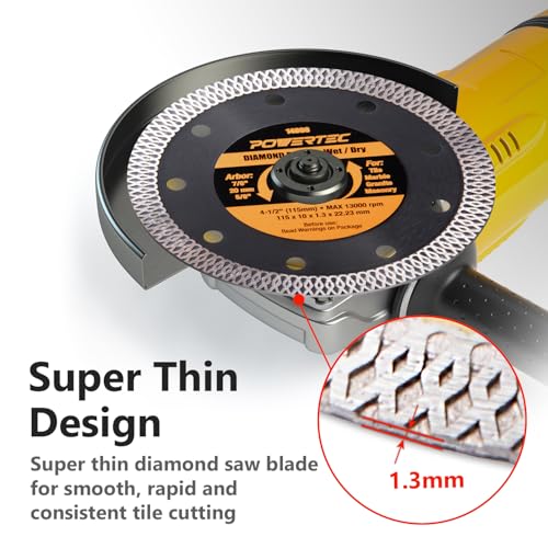 Image of POWERTEC 4-1 /2 Inch Diamond Saw Blades for Angle Grinder - 1 Pack, Super Thin Turbo Mesh Rim Blades for Cutting Porcelain, Granite & Ceramic Tiles, 4.5 inch Diamond Blades (14000)