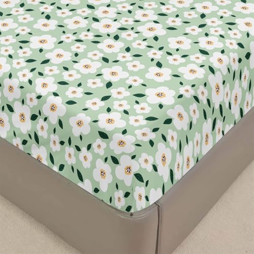 Chickwin Drap Housse Antidérapants Housse de Matelas, Impression Confortable Respirant Drap-Housse Poche Profonde 30cm, Ensemble de Literie (160x200 cm,Fleur...