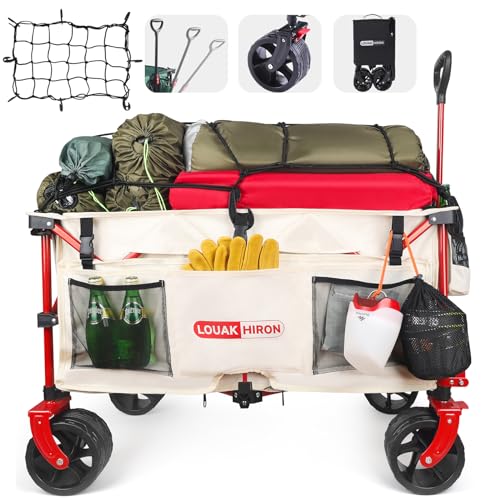 Collapsible Utility Folding Wagon Cart Heavy Duty Foldable Beach Wagon Cart, Large Capacity Foldable Grocery Wagon for Camping Garden Outdoor Fishing