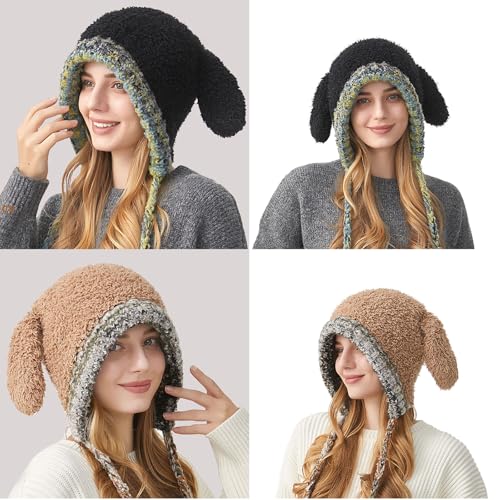 Furry Cartoon Head Covering with Ear for Girls Cartoon Hat with Thicken Lining Oversized Headgear Hat Photo Props Hats2