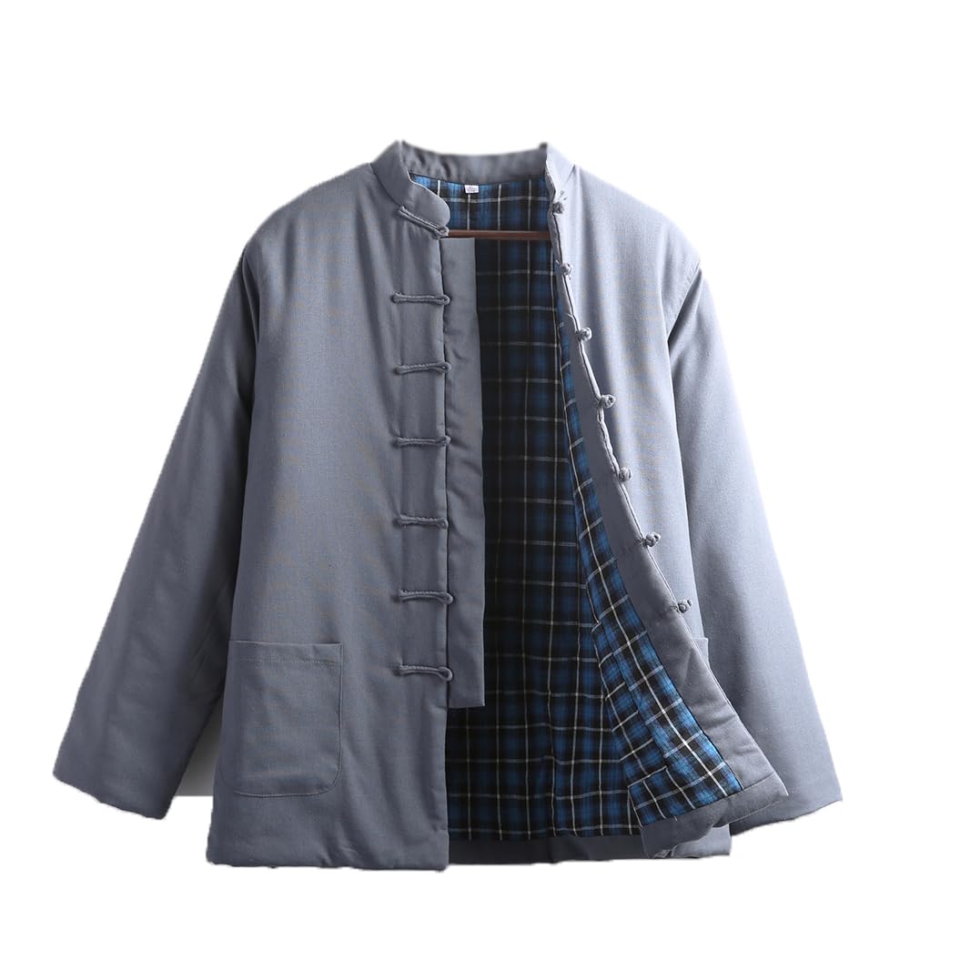 Winter Tang Suit Jackets Cotton Padded Coats Men Thick Warm Tai Chi Uniform Long Sleeve Chinese Traditional Clothes Tops, Jacket Kung Fu Clothing Shirt grey-4XL
