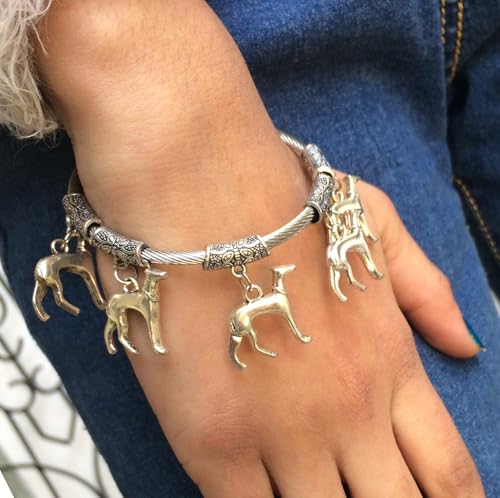 Image of Touchstone New Indian Bollywood Handcrafted Filigree Italian Greyhound Charms Elegant Designer Jewelry Openable Bracelet in Oxidized Silver Tone for Women
