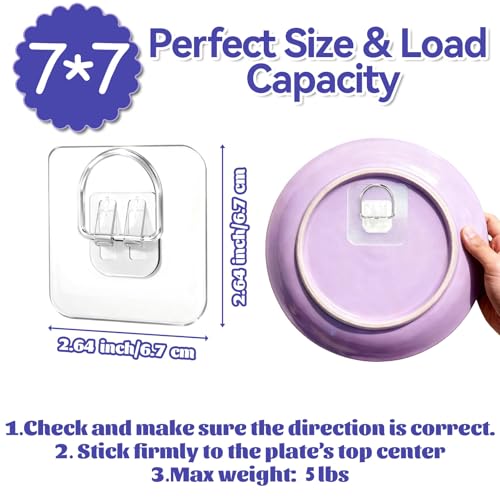 Image of 25 Pack Plate Hangers for The Wall - Invisible Adhesive Hanger for Display, Premium Adhesive Picture Hangers for Decorative Plates, Photo Frames, Paintings & Wall Art, 2.67x2.67 in