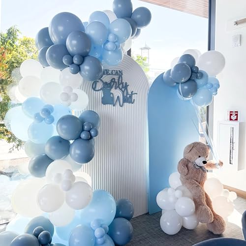 Image of Dusty Blue Balloon Arch Kit 155Pcs Light Blue and White Clear Balloons Different Size for Wedding Birthday Baby Shower Gender Reveal Bridal Party Decorations