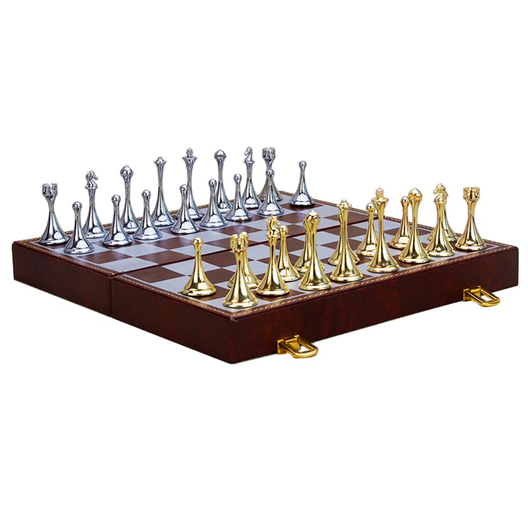 Chess Set, Magnetic Travel Chess Set, Large Metal Deluxe Chess Retro Alloy Adult Board Game Portable Wooden Box Storage Folding Chess Set,D