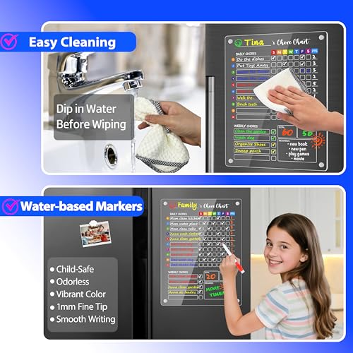 Image of PigPotParty Acrylic Magnetic Chore Chart for Kids, Large 12x16 Inch, 2 Pack