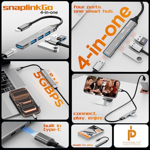 Image of Dubstep SnaplinkGo 4-in-1 Type C to USB Hub, Grey, Aluminium Alloy, 5 Gbps Data Transfer, 4 Ports, Bend Free Cable (Grey)