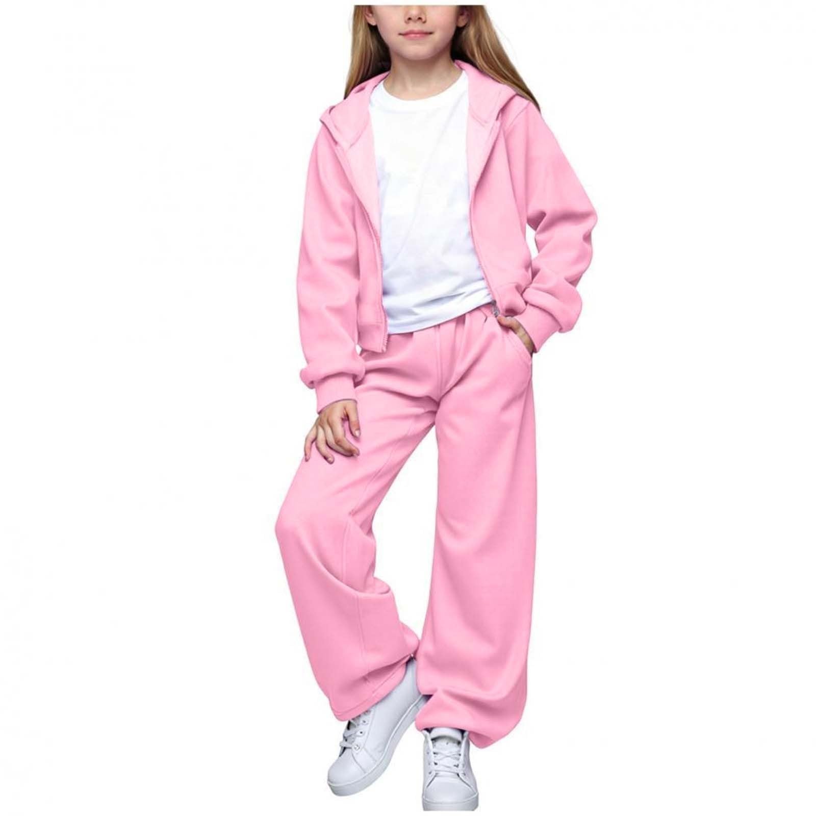 Generisch 2026 2-teiliger Fleece-Trainingsanzug mit Kapuze für Mädchen weiches bequemes Sport-Outfit mit langärmligem Oberteil und Hose zum Spielen und für die Freizeit