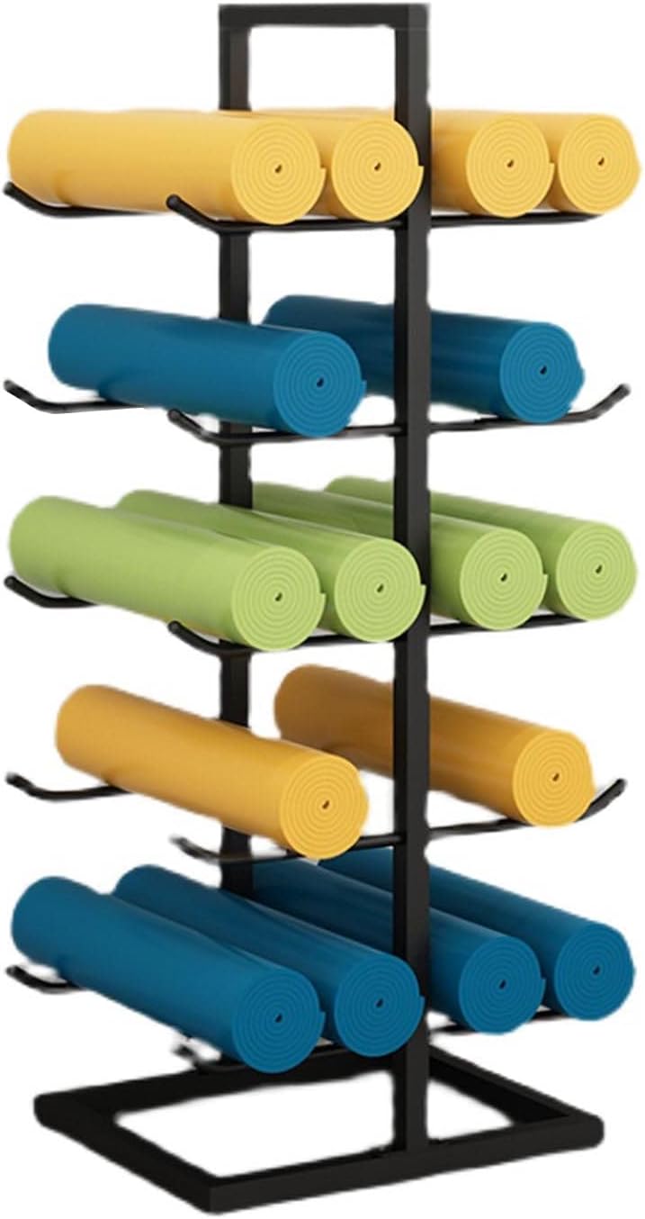 Gold/Black Yoga Mat Rack, 20 Foam Roller Storage Floor Stand, 5 Tier Large Metal Vertical Display Holder, Home/Gym/Workout Room (Color : Black)