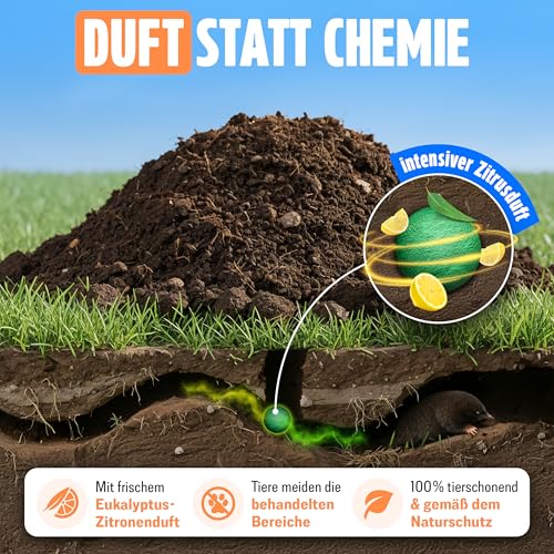 FUTUM Maulwurfskugeln – 100 Maulwurf Kugeln – Effektiver Maulwurf Vertreiber – Wirksames Mittel gegen Maulwürfe im Garten – Maulwürfe endgültig vertreiben – Maulwurfskugeln mit Langzeitwirkung