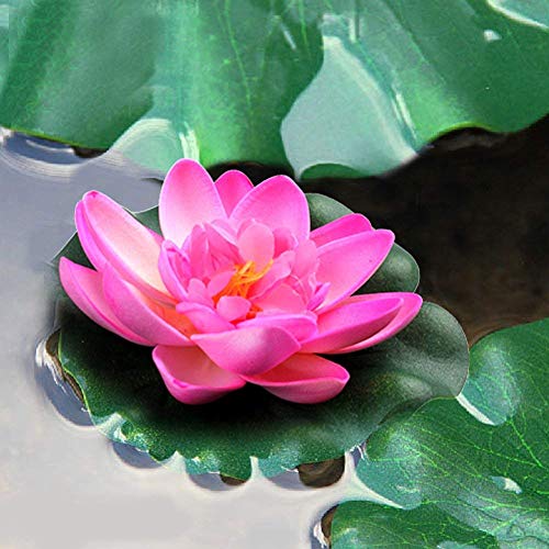 Sealike 4 Pcs Large Artificial Floating Foam Lotus Flower Pond Decor Water Lily with Stylus