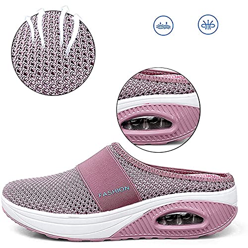 Kcrpm Women's Air Cushion Slip-On Walking Shoes, Orthopedic Diabetic Walking Shoes, Breathable With Arch Support Knit Casual Comfort Outdoor Walking (Pink,10) #TOP4
