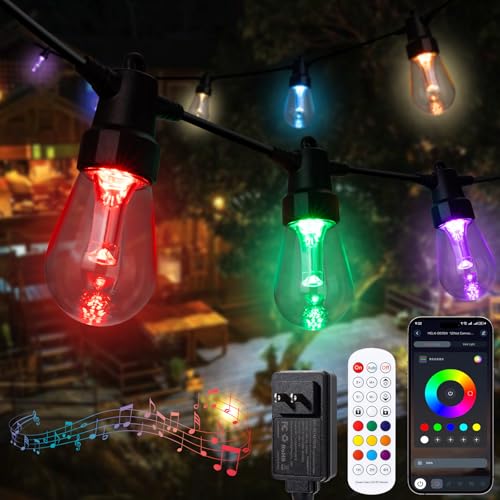 Outdoor String Lights Waterproof Patio Lights 52FT 20 RGBW Dimmable