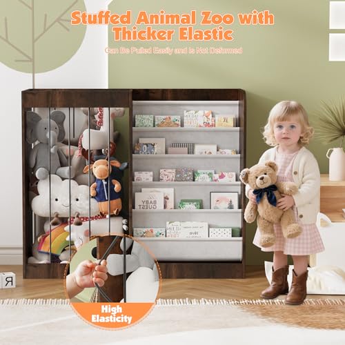 Image of NACHES 5-Tier Kids Bookshelf Toy Storage Net Holder Sling Walnut