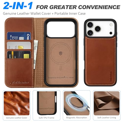Coque iPhone 17 Pro Max en cuir véritable haut de gamme Shieldon Brun Rétro