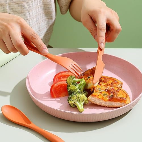 Image of Wheat Straw Dinner Plate Set, Eco-Friendly Dinner Set Round Serving Plate, Dishwasher & Microwave Safe - Perfect for Dinner Dishes Deep Plates Easy to Clean (Pink - 4pcs, Medium)