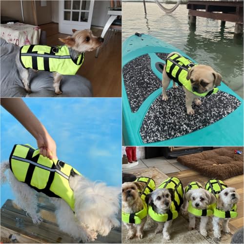 Billionchains Neon Green Dog Life Jacket for Small Breed with Rescue Handle, High Visibility & Adjustable Pet Life Vest, Safety Buoyancy Vest for Swimming, Boating, Kayaking & Water Sports, S — view 2