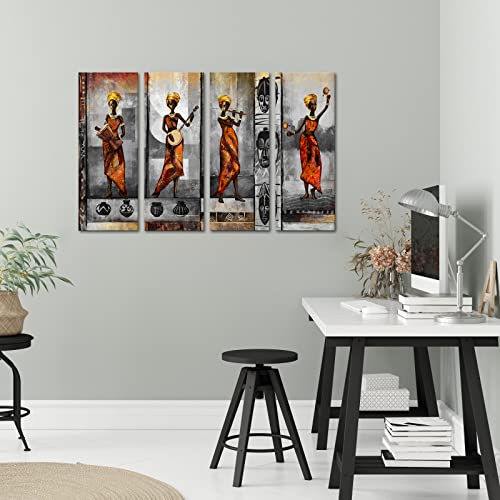 Saypeacher African Women Dancing Wall Art Black Women Painting Bathroom Grey Wall Decor African Tribe Art African Traditional Print Girl Room Poster 12"X32"X4Pcs #TOP3
