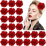 Waydress 30 Packs 4 Inch Flower Hair Clip Rose Hair Accessories Floral Hairpin Brooch Flowers Pin Brooch for Bridal Headpiece Accessories Wedding(Red)