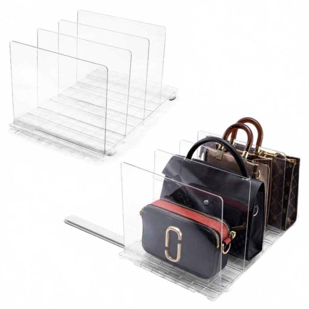 Organizador bolsos armario con raíles extraíbles | 2 PCS | Separador bolsos ajustable | 10 divisores en total para ordenar bolsos mujer y accesorios | Divisor baldas vestidor