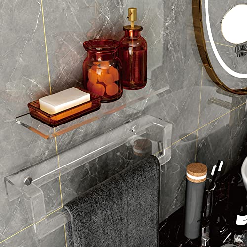 Rorkim Clear Acrylic Towel Racks Bathroom Wall Shelf With Towel Bar Wall Mounted,Thicken Clear Acrylic Bathroom Shelf Space Saving Utility Storage Bathroom Accessories #TOP1