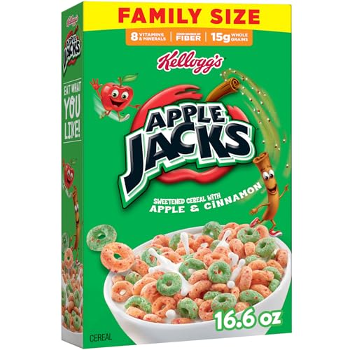 Kellogg's Apple Jacks Breakfast Cereal, Kids Cereal, Family Breakfast, Family Size, Original, 16.6oz Box (1 Box)