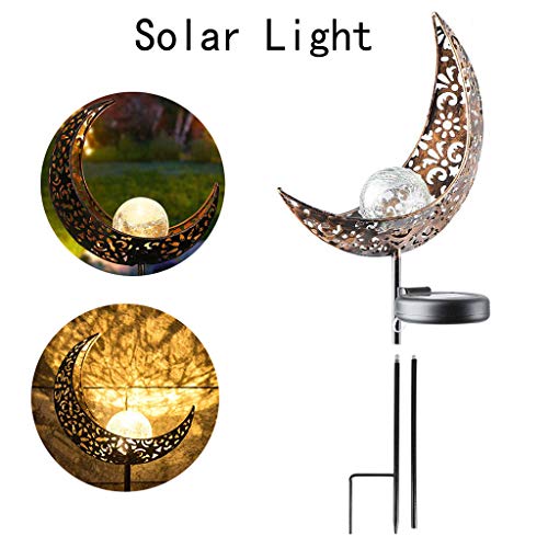 TwoCC 1 Pack Garden Solar Lights Pathway Outdoor Moon Crackle Glass Globe Stake Metal Lights,Waterproof Warm White for Lawn,Patio Or Courtyard Christmas Halloween Decoration