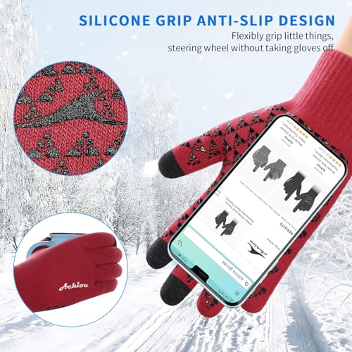 Image of Achiou Winter Gloves, Glove for Men Women, Upgraded Touch Screen Texting Warm Running with Thermal Soft Knit Lining