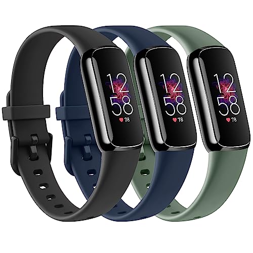 [3 Pack]Sport Bands for Fitbit Luxe Bands Women Men, Soft Classic TPU Small Large Adjustable Comfortable Replacement Strap Wristbands for Fitbit Luxe/Luxe Special Edition Fitness Tracker