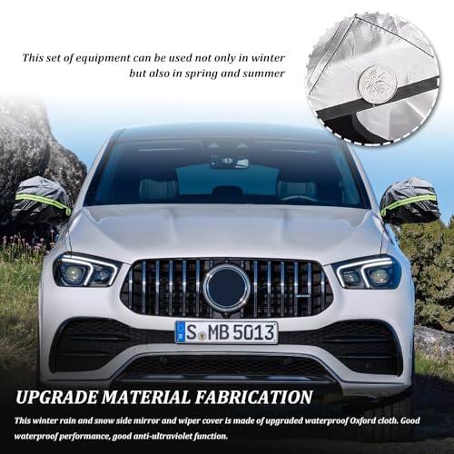 Image of 4PCS Side Mirror Covers and Windshield Wiper Covers, Windshield Cover for Ice and Snow, Durable Snow Mirror Cover and Wiper Blades, Universal Winter Accessories Side Mirror Covers for Most Cars