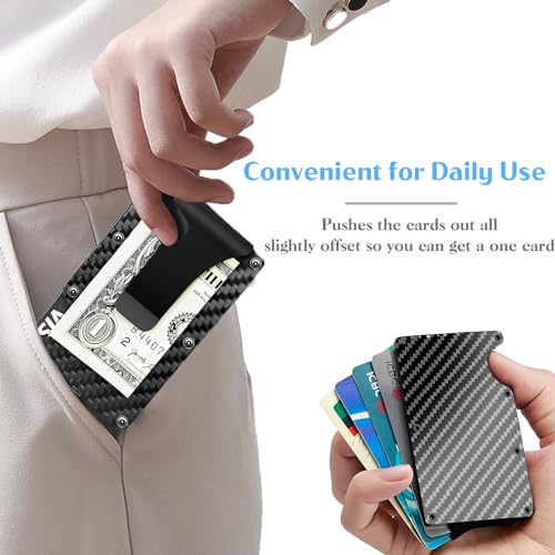 Carbon Fiber Wallet for Men - Minimalist Slim RFID Blocking Card Holder with Money Clip | Ultra-Thin Front Pocket Design for Daily Business & Casual Use3