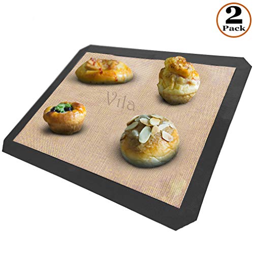 Vila 2 Pack Baking Mats, 12” X 17”, Tray Pan Liner For Healthy Dishes, Reusable Non-Stick Cookie Sheets, Perfect For Macarons, Dog, Cat, Parrot Treats, Pastry, Bread, Bun Making #TOP1