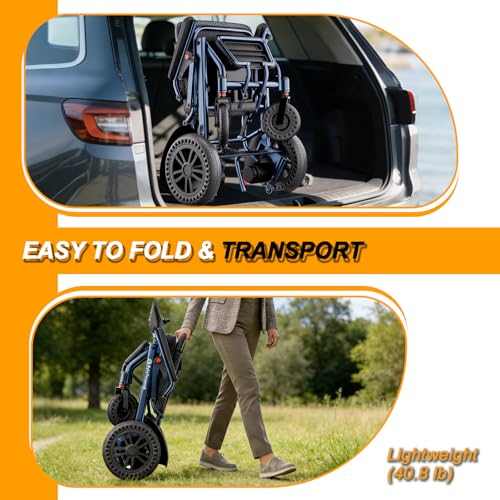 Image of Lightweight Electric Wheelchairs for Adults,500W Motorized Wheelchair for All-Terrain,16 Miles Travel Range,Foldable Power Wheelchairs Support 330 Lbs,Portable Wheel Chair,Airline Approved