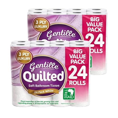 Gentille Quilted Bathroom Tissue Rolls | Luxury 3-Ply Toilet Paper Soft, Strong & Sustainable | UK Made (48)