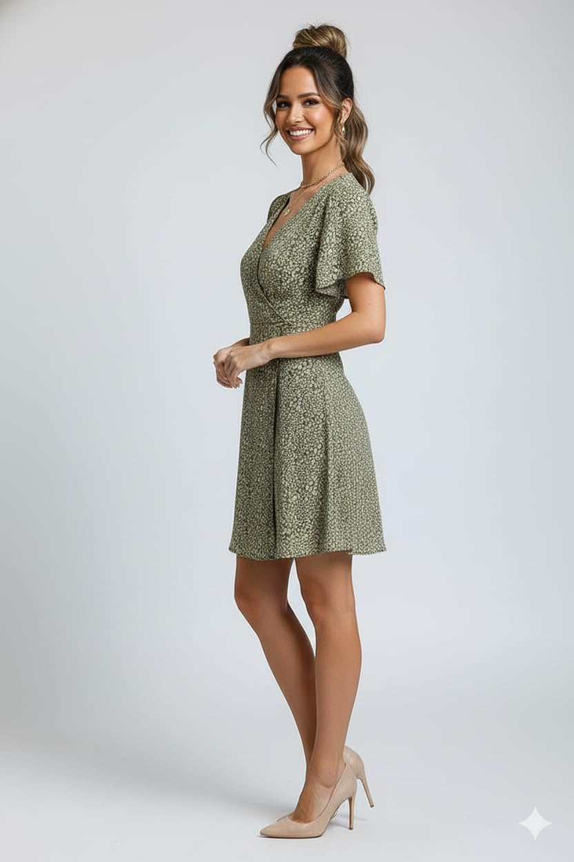 ETCYY NEW Womens Summer Dresses Slant Open V Neck Floral Printed Sundresses Flowy Dress Short Sleeve - Image 5